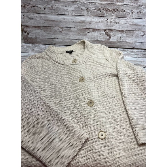 Women's TALBOTS XL Cotton Blend Cream Cable Knit Chunky Sweater Cardigan Relaxed - Picture 6 of 8